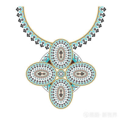 矢量阿茲臺克項鏈刺繡 時尚女性與數字設計的部落對話